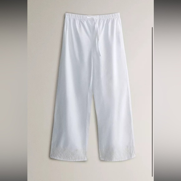 ZARA HOME white embroidered hem pants NWOT - Picture 1 of 6